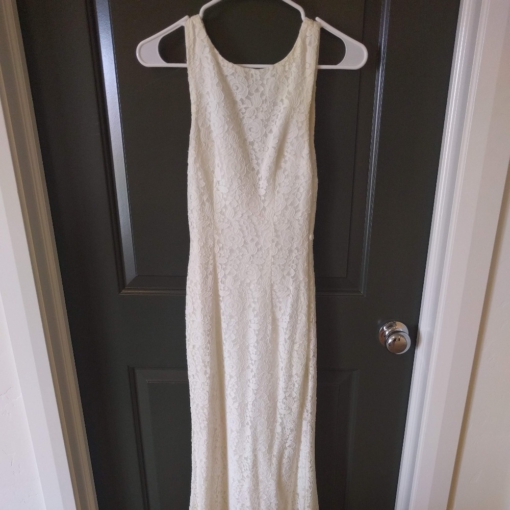 Long White Lace Wedding or Prom Gown